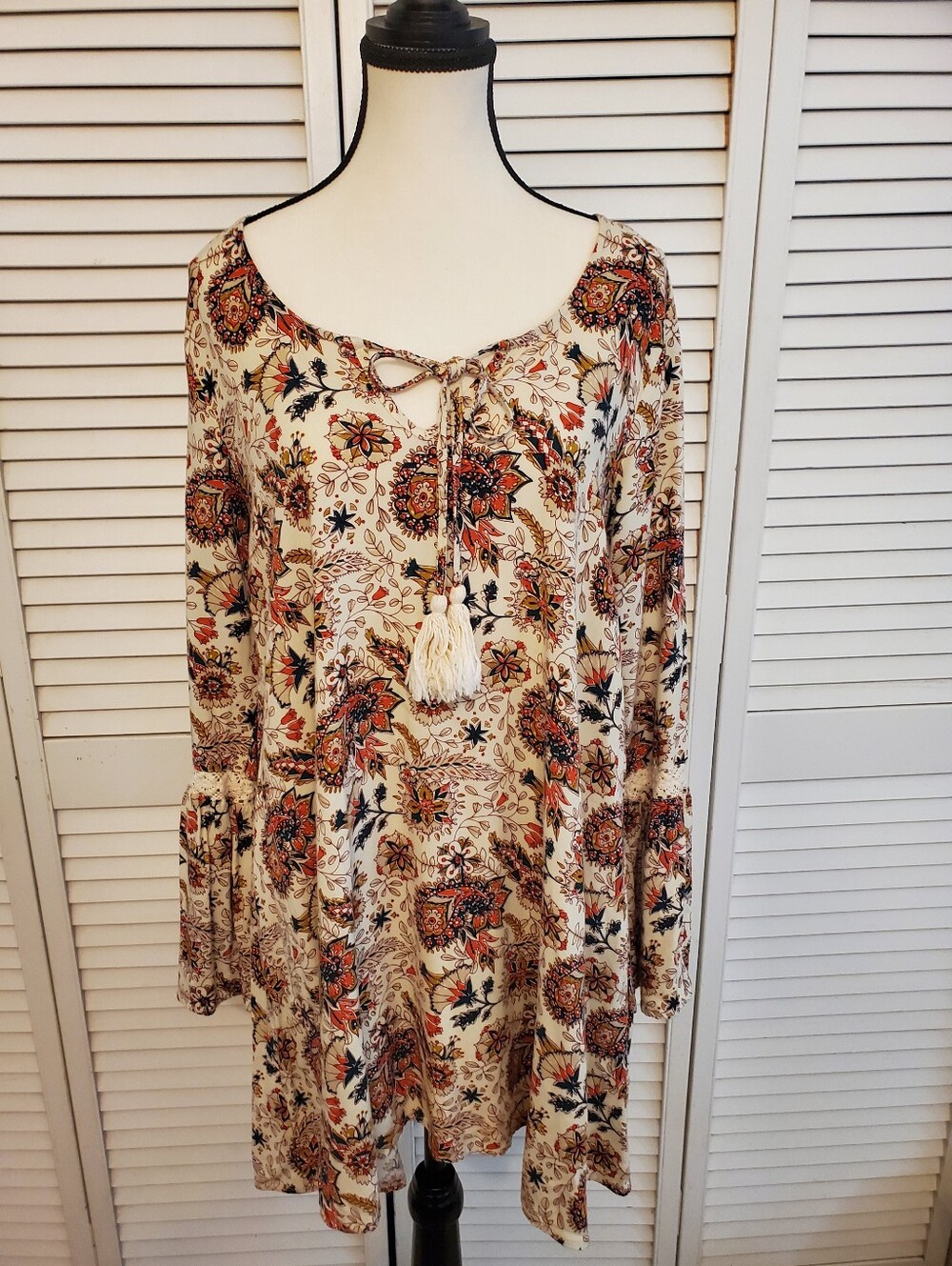 Others Follow Boho Fall Autumn Earth Tones Long Sleeved Mini Dress, Size M